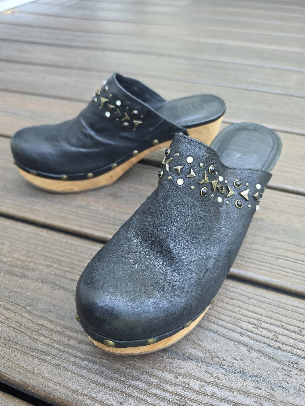 FRYE Jessica Leather Studded Clog Black 8.5